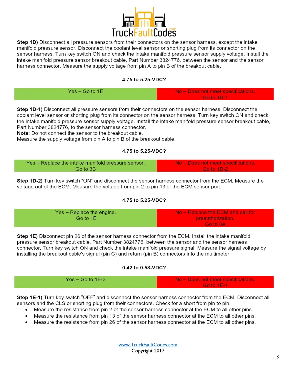 Intake manifold pressure sensor — Cummins Fault Code 433 (P102, - page 3 is available after signing in