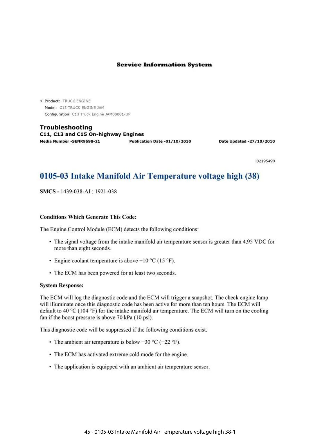 intake manifold temperature DTCs — Diagnostic Trouble Code 0105-03 - preview page 1 of 2