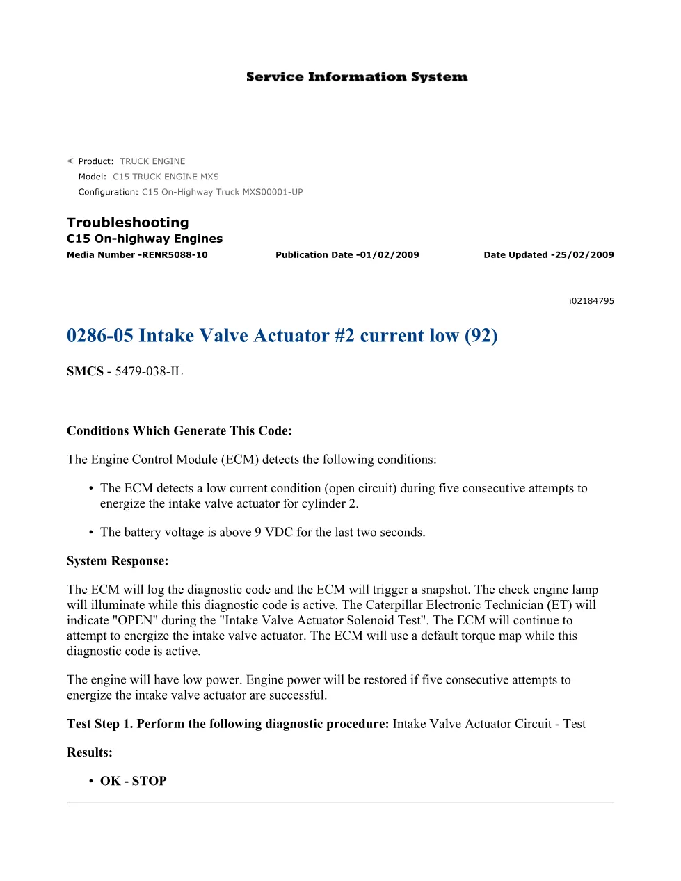 intake valve DTCs Actuator Troubleshooting — RENR5088-10 - preview page 1 of 3
