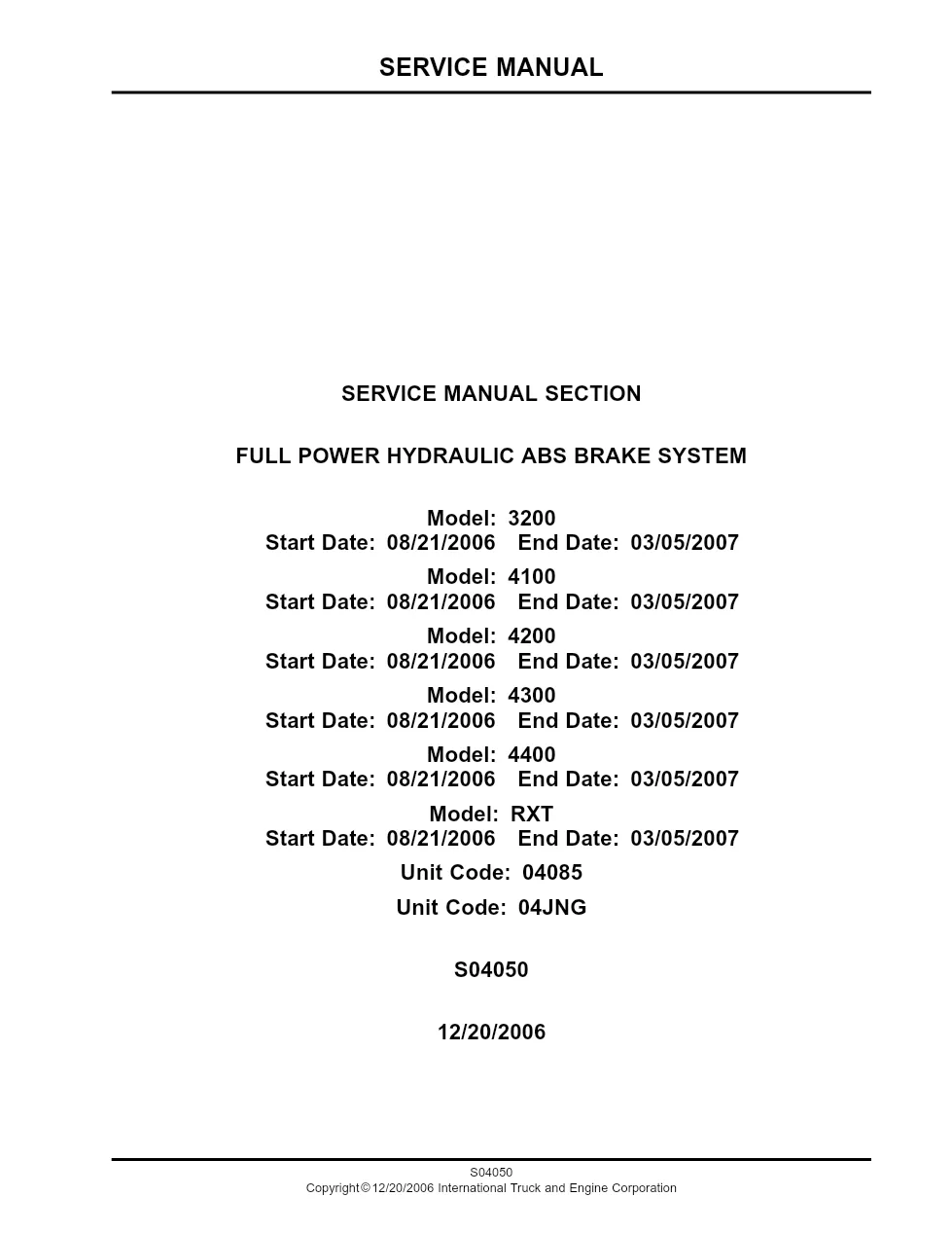 International 3000 hydraulic ABS — Full Power Brake System - preview page 1 of 6
