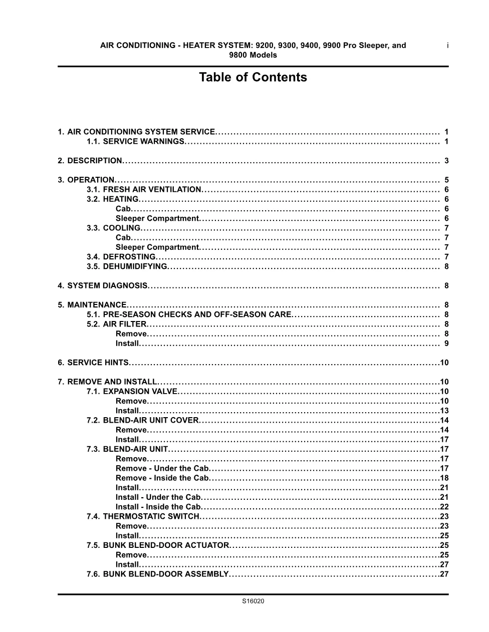 International 9000 HVAC manual S16020 — 9200/9300/9400/9900/9800 - page 3 is available after signing in