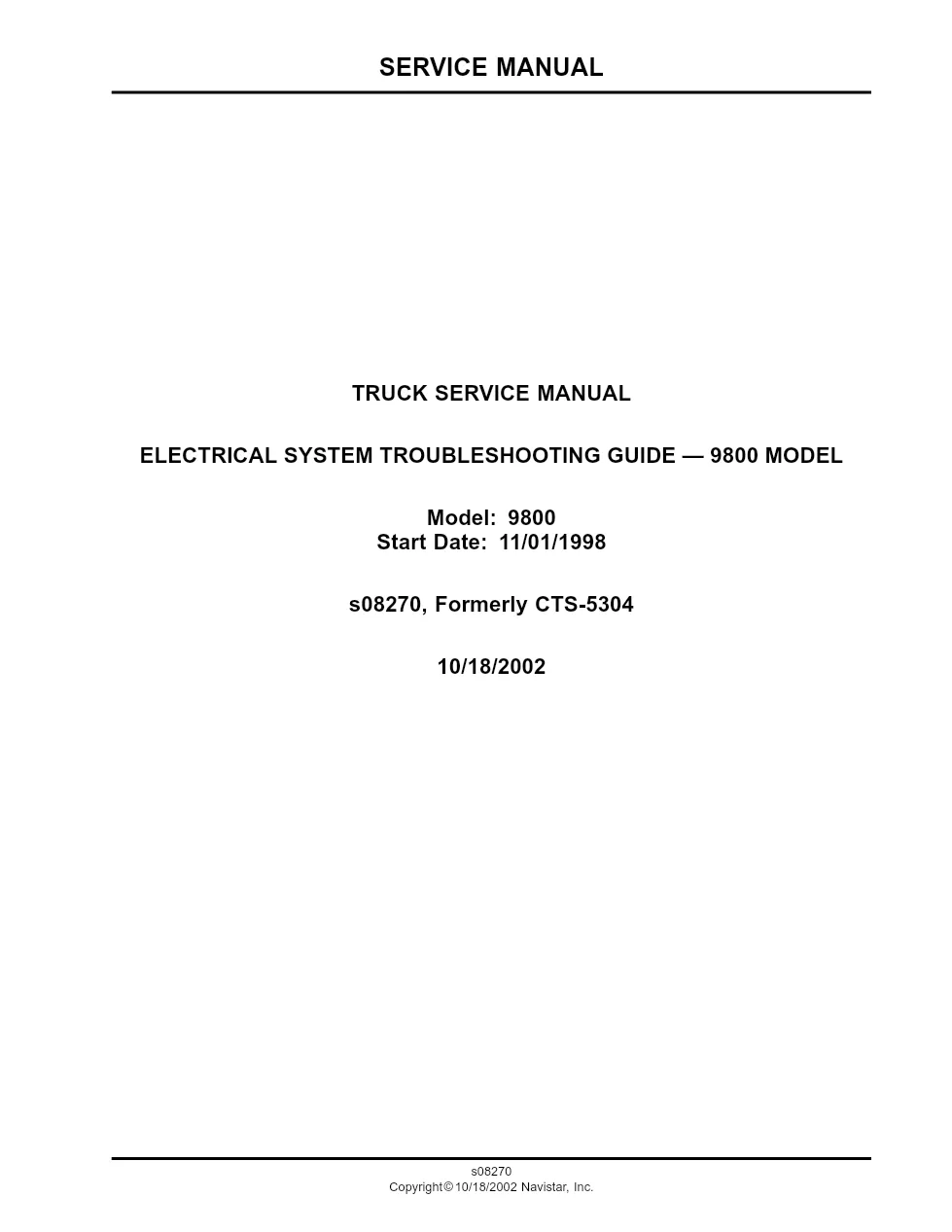 International 9800 electrical troubleshooting guide S08270 - preview page 1 of 6