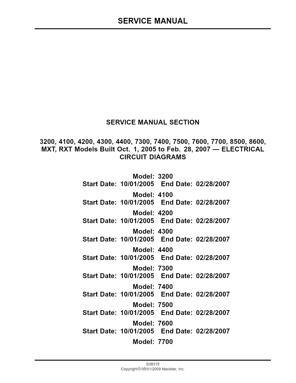 International RXT wiring diagrams — Navistar Electrical Circuit - preview page 1 of 2