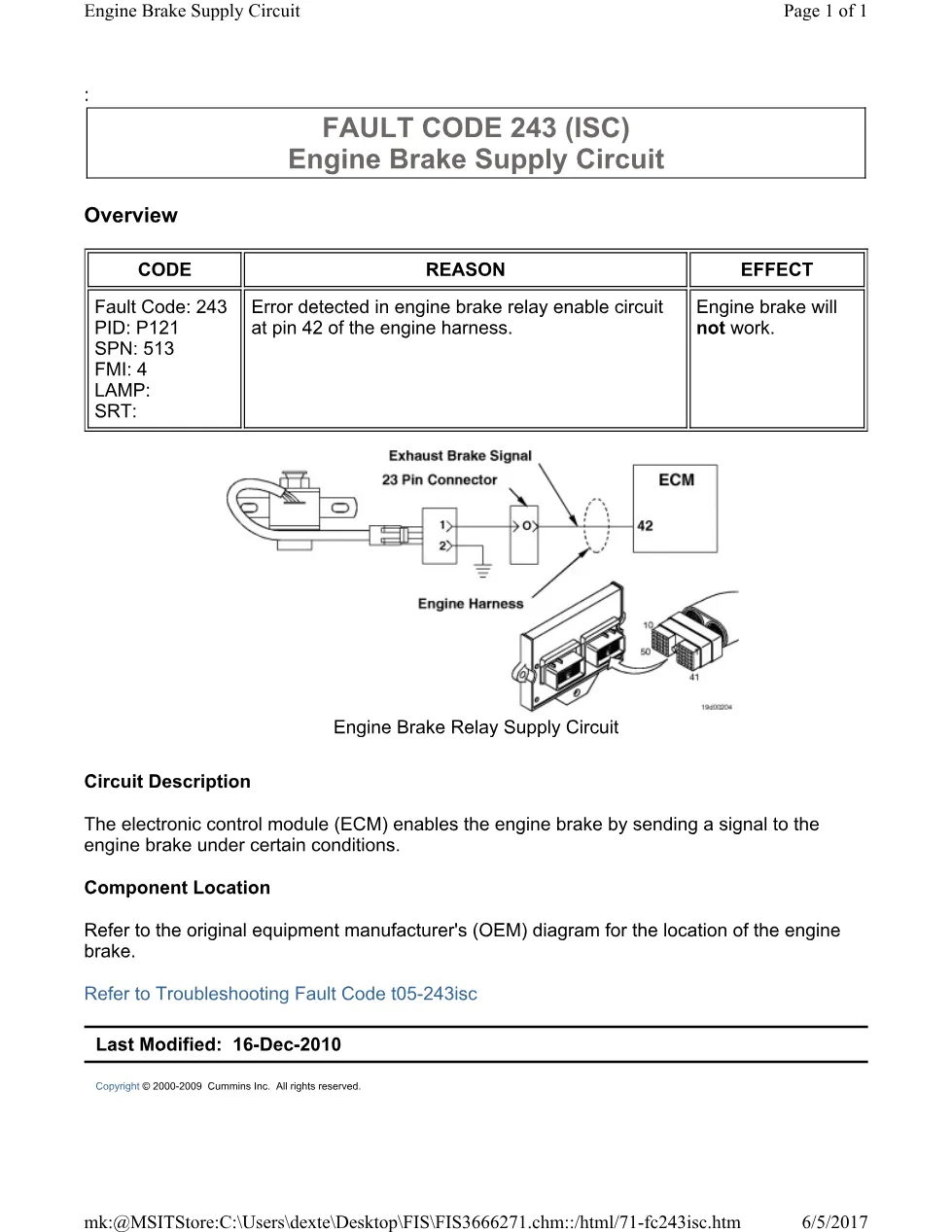 ISL CM554 243 ISC Cummins Diagnostic Reference – 1 pages – PDF - page 1 is available after signing in