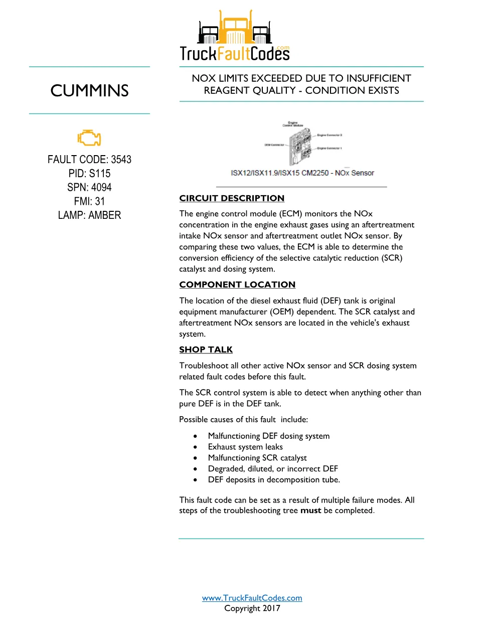 ISL9 Code 3543 DTCs Diagnostic Procedure – Fault Code 3543 – PDF - preview page 1 of 3