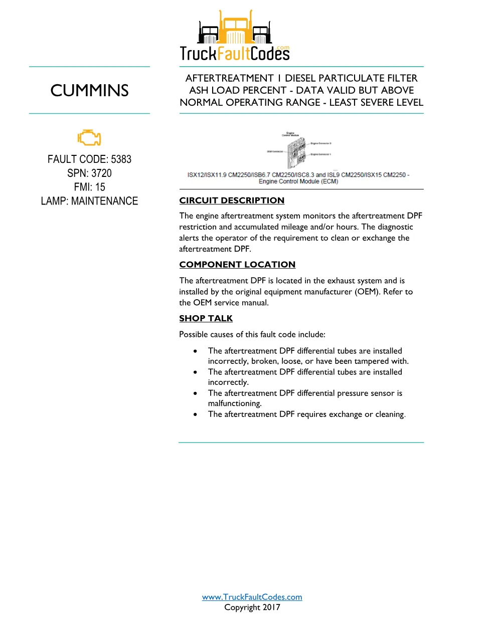 ISL9 Code 5383 DTCs Diagnostic Procedure – Fault Code 5383 – PDF - preview page 1 of 3
