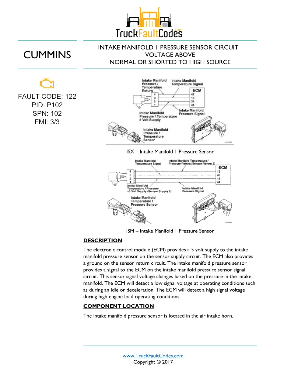ISM code 122 DTCs — Intake Manifold Pressure Sensor high DTC - preview page 1 of 5