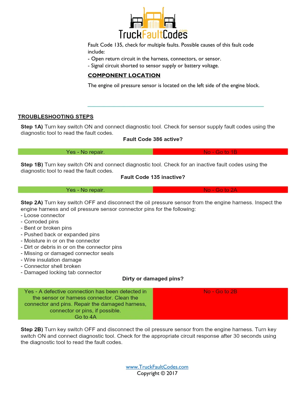 ISM code 135 DTCs — Engine Oil Rifle Pressure Sensor circuit - preview page 2 of 5