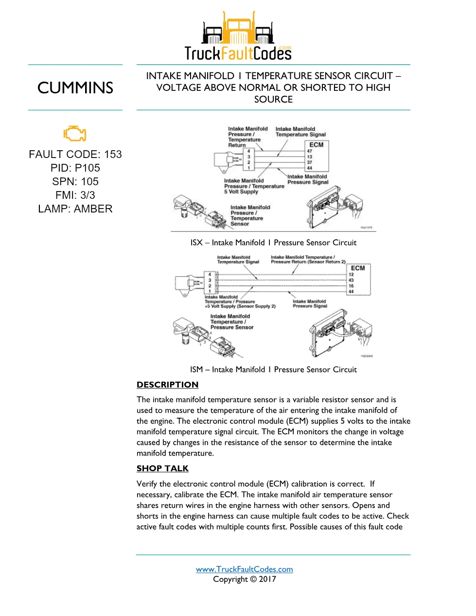 ISM code 153 DTCs intake manifold temperature sensor fault - preview page 1 of 6