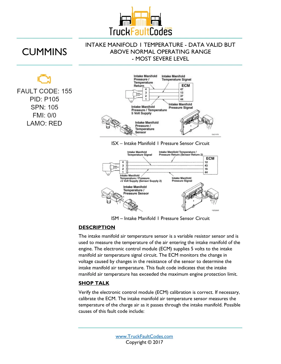 ISM code 155 DTCs intake manifold temperature sensor fault - preview page 1 of 2
