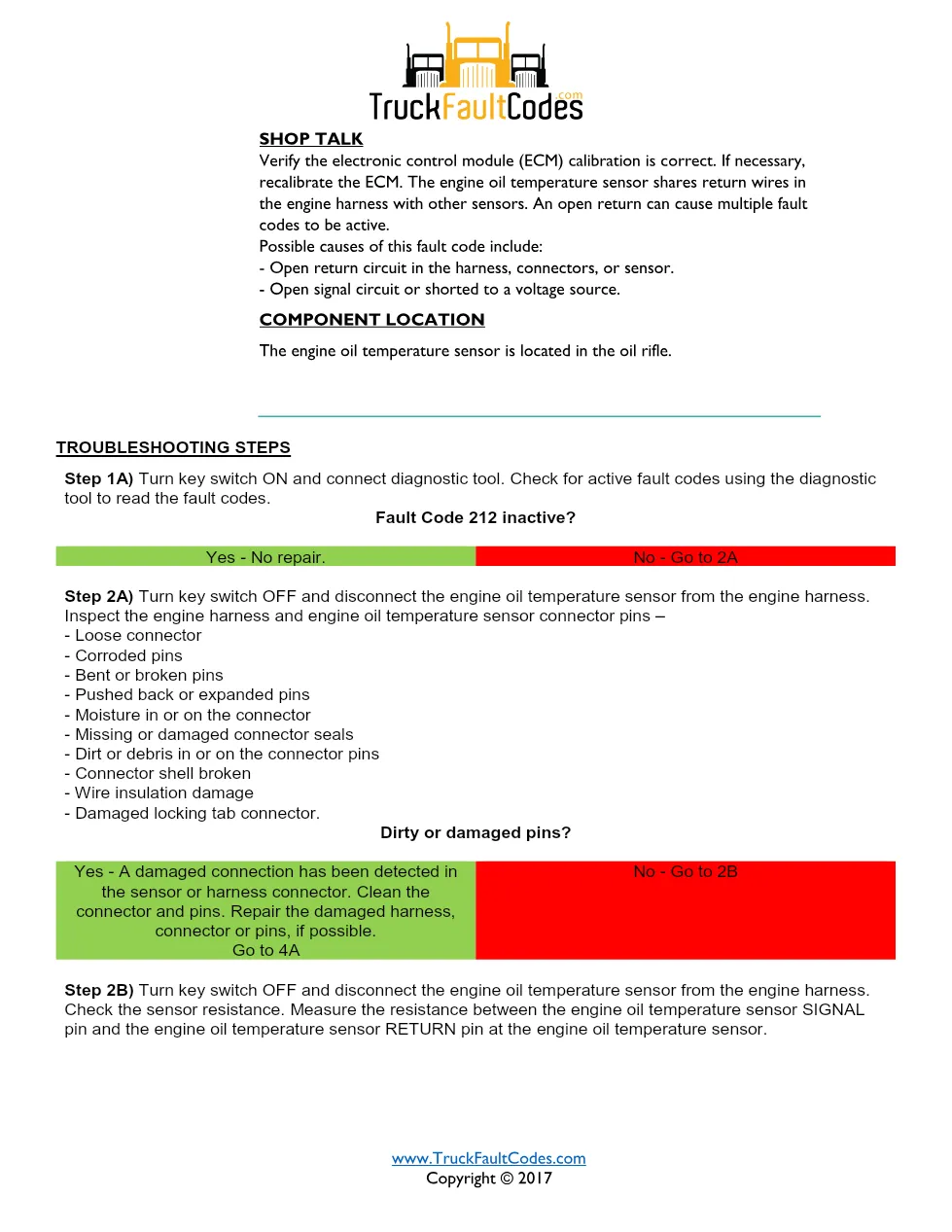 ISM code 212 DTCs engine oil temperature sensor circuit fault - preview page 2 of 6