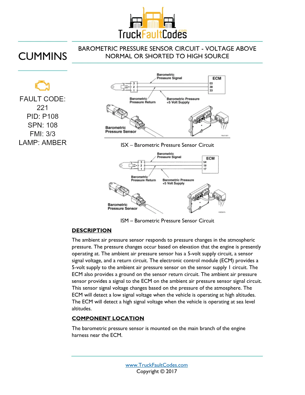 ISM code 221 DTCs barometric pressure sensor circuit fault - preview page 1 of 5