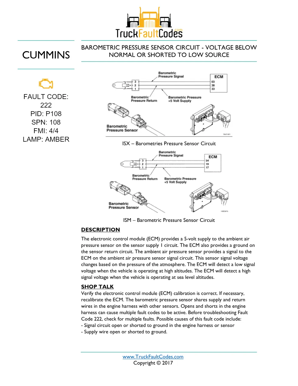ISM code 222 DTCs barometric pressure sensor circuit fault - preview page 1 of 6