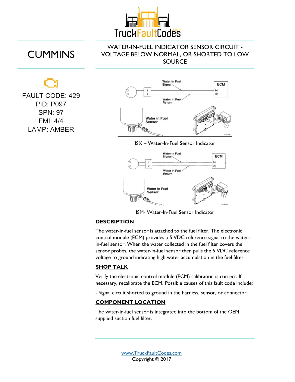 ISM code 429 DTCs — Lamp: Amber Water – In – Fuel Indicator - preview page 1 of 5