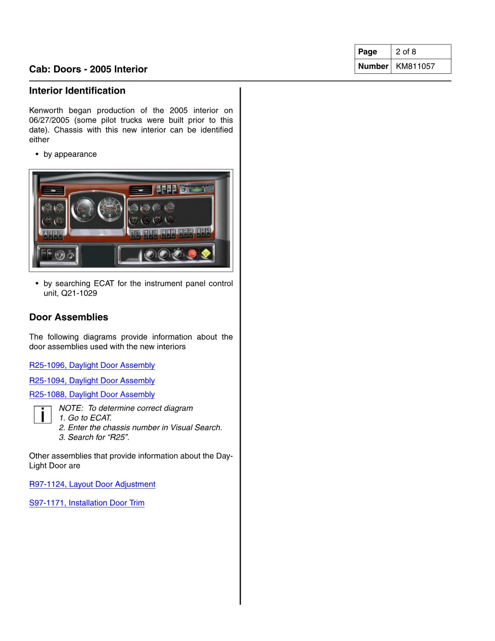 Kenworth door service manual KM811057 for 2005 interior – 8 pages - preview page 2 of 6