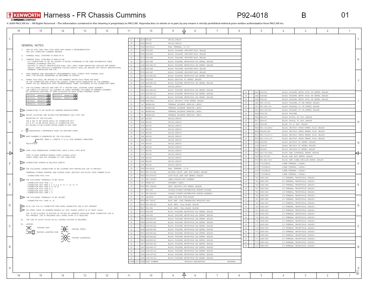 Kenworth front chassis wiring diagram — Cummins EPA 2010, drawing - preview page 1 of 2