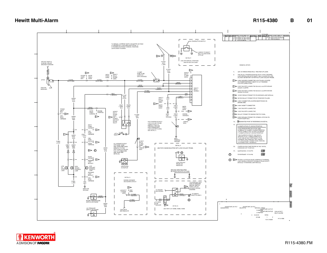 Kenworth Hewitt Multi-Alarm wiring diagram R115-4380 — engine - page 1 is available after signing in
