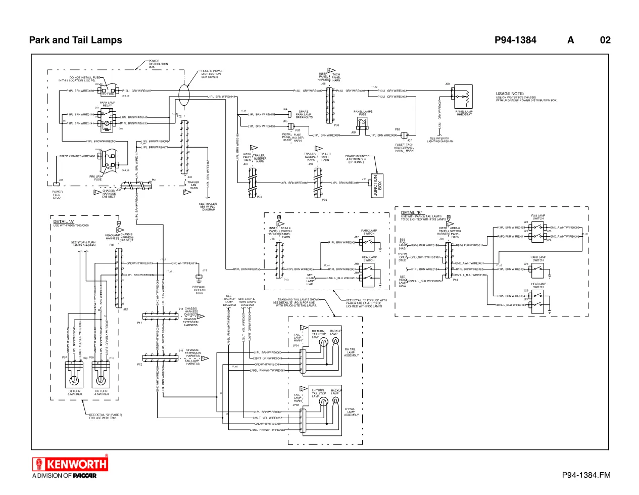 Park and tail lamps wiring connector chart P94-1384 for Kenworth - page 2 is available after signing in