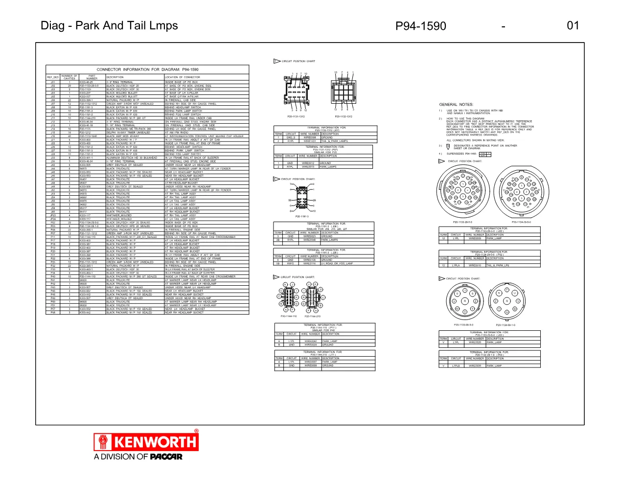 Kenworth park tail lamps wiring diagram — NBI and Namux I, C5 - preview page 1 of 2