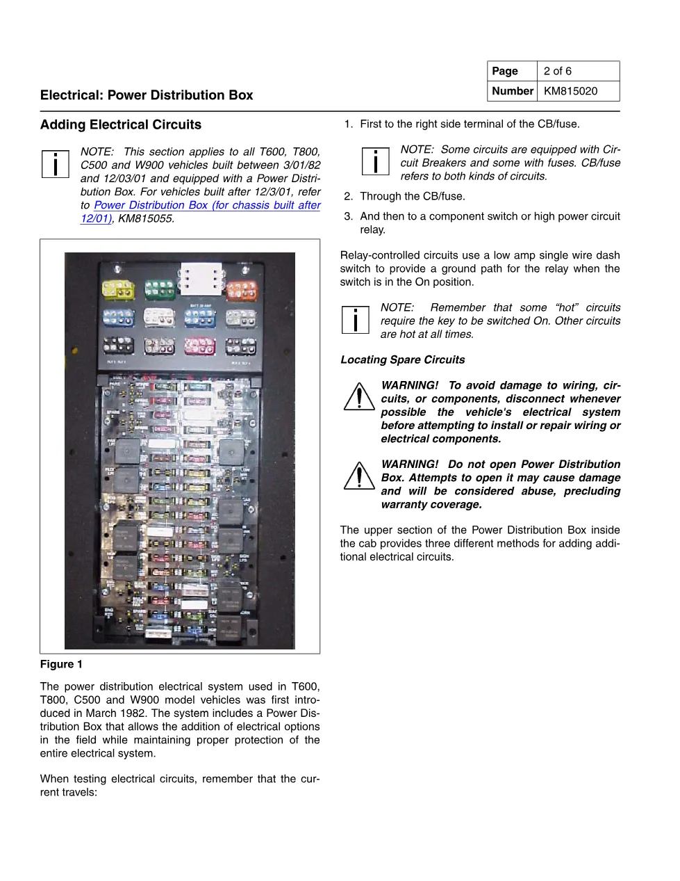 Kenworth Power Distribution Box service manual KM815020 (chassis - preview page 2 of 6