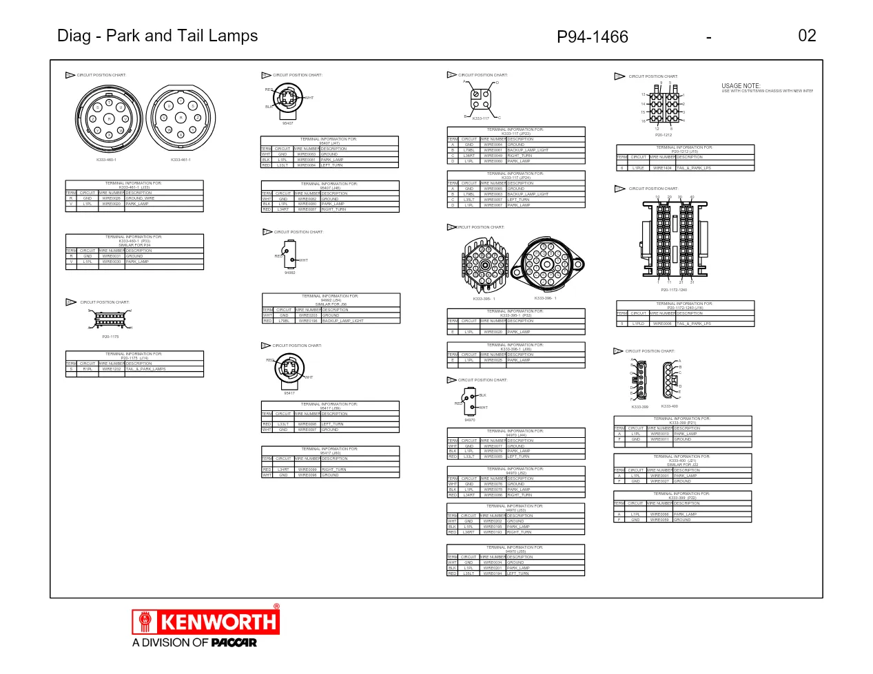Kenworth tail lamp wiring connector chart P94-1466 (new interior) - page 2 is available after signing in