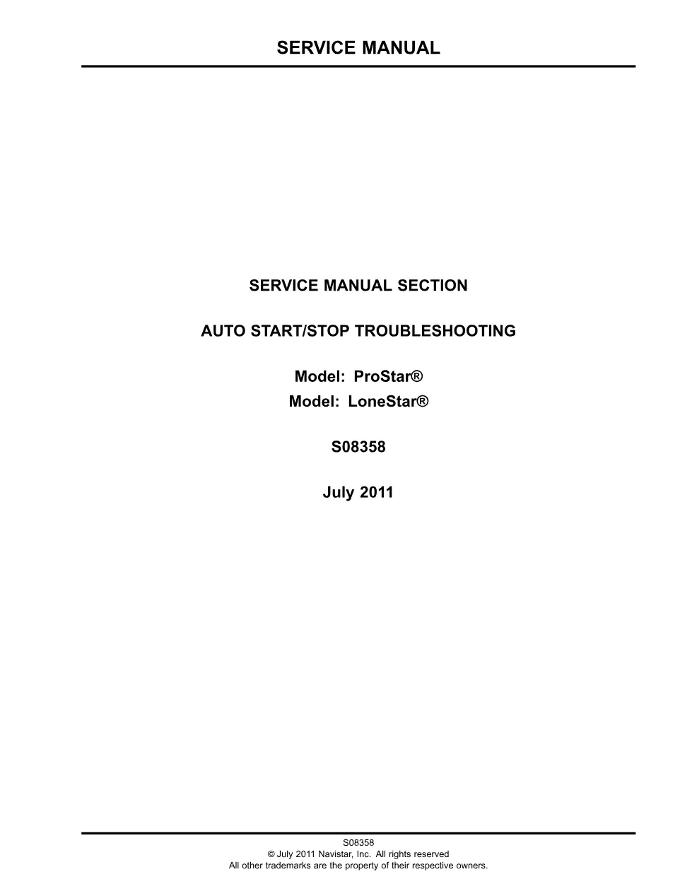 LoneStar Auto Start Stop troubleshooting manual — International - preview page 1 of 6