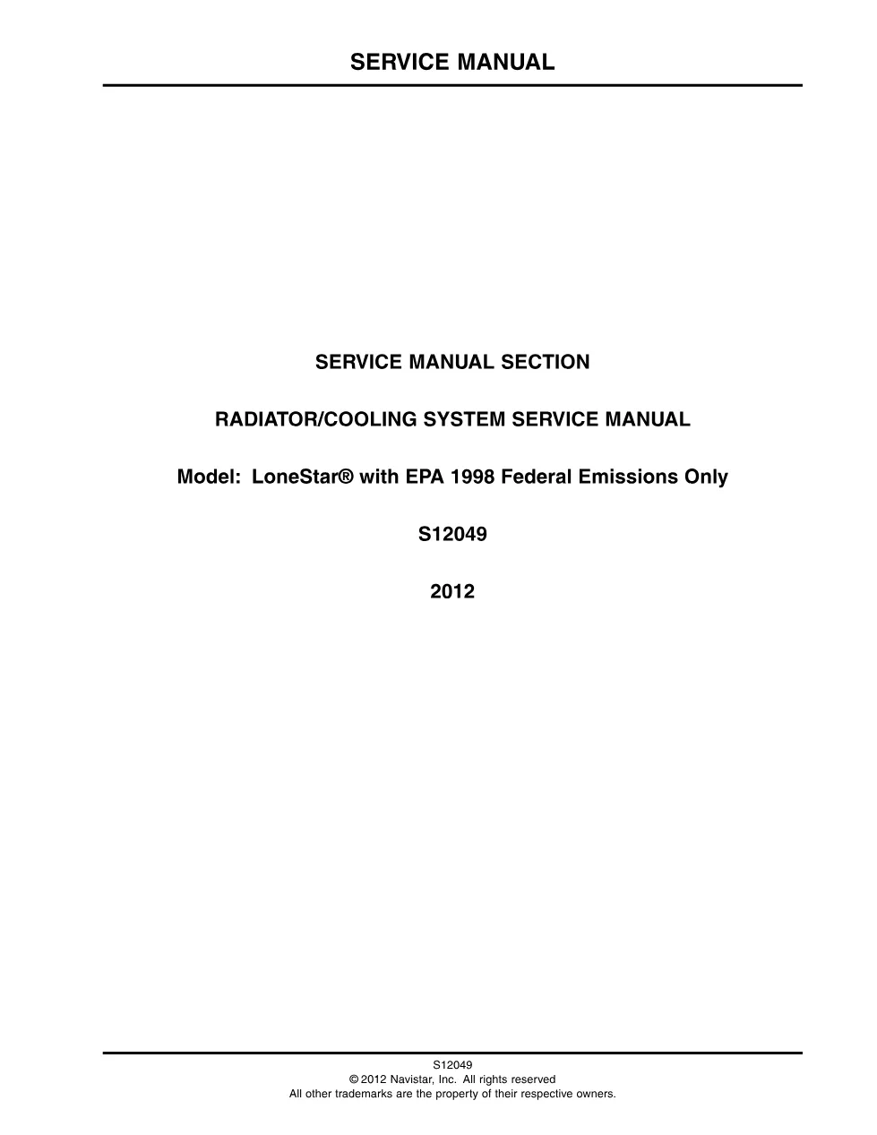 LoneStar cooling system service manual — International S12049 EPA - preview page 1 of 6