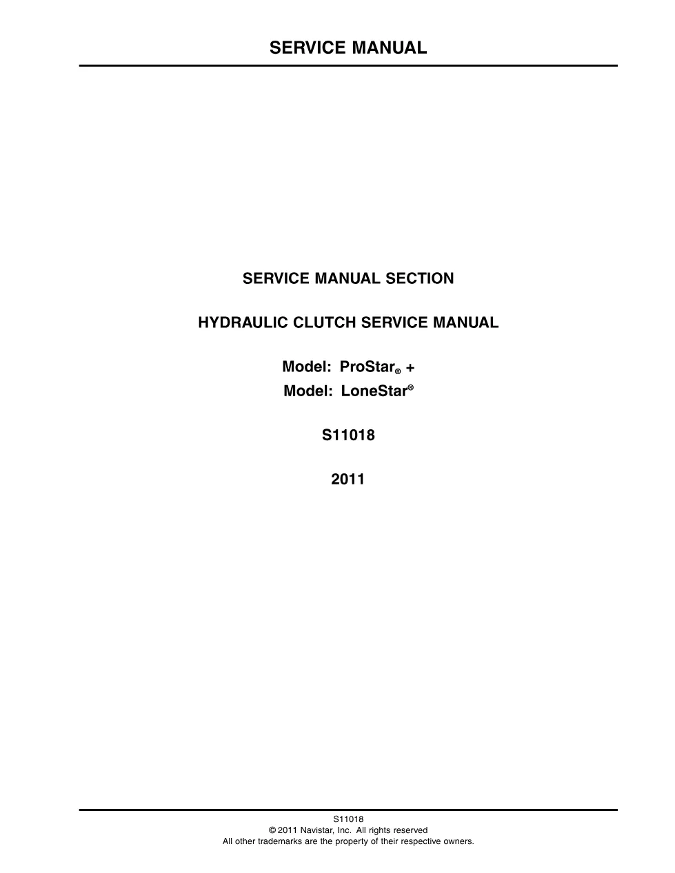 LoneStar hydraulic clutch manual — International ProStar+, - preview page 1 of 6