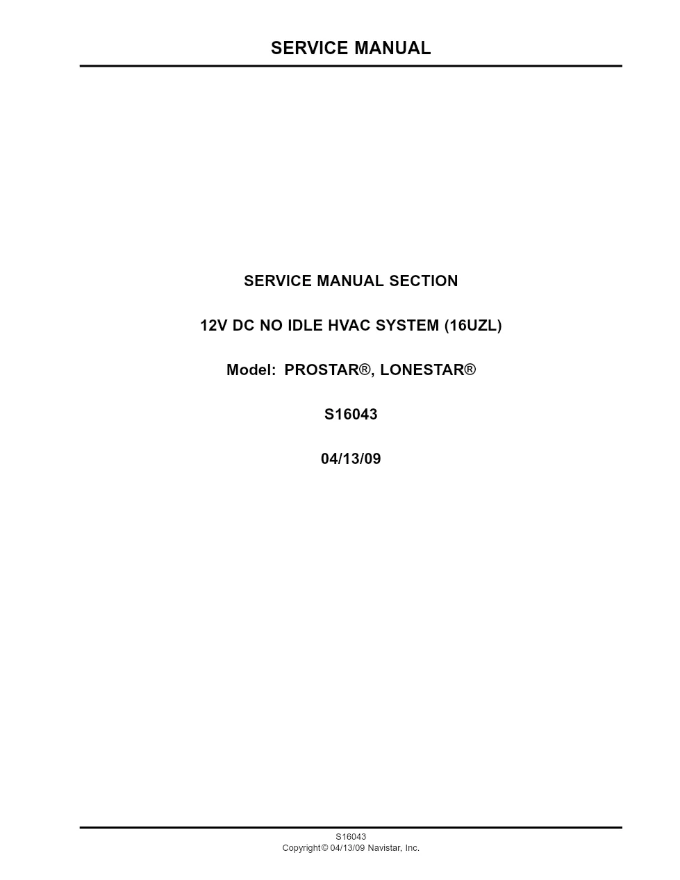 LoneStar No Idle HVAC service manual — 12V DC system, – Official - preview page 1 of 6