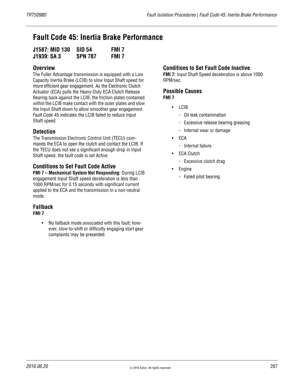 Low Capacity Inertia Brake — Fuller Advantage Fault Code 45 - preview page 1 of 2