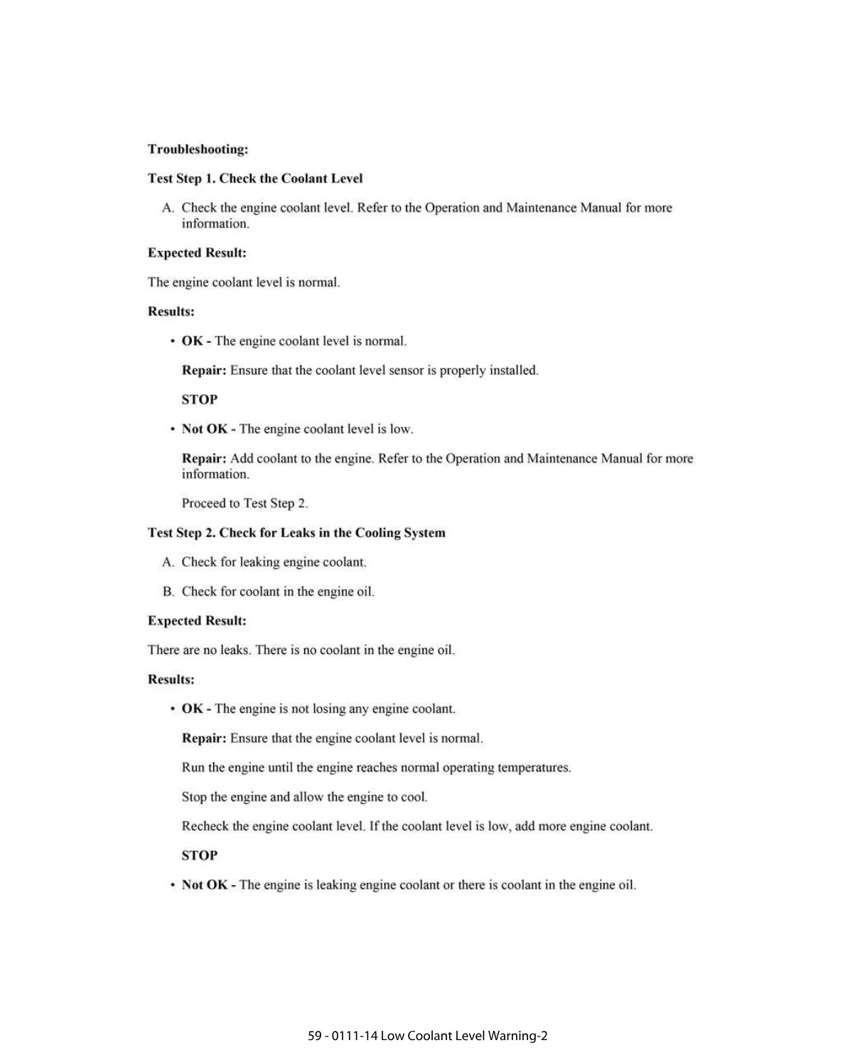 low coolant warning DTCs — DTC 0111-14 Diagnostic Guide — C11 C13 - preview page 2 of 3