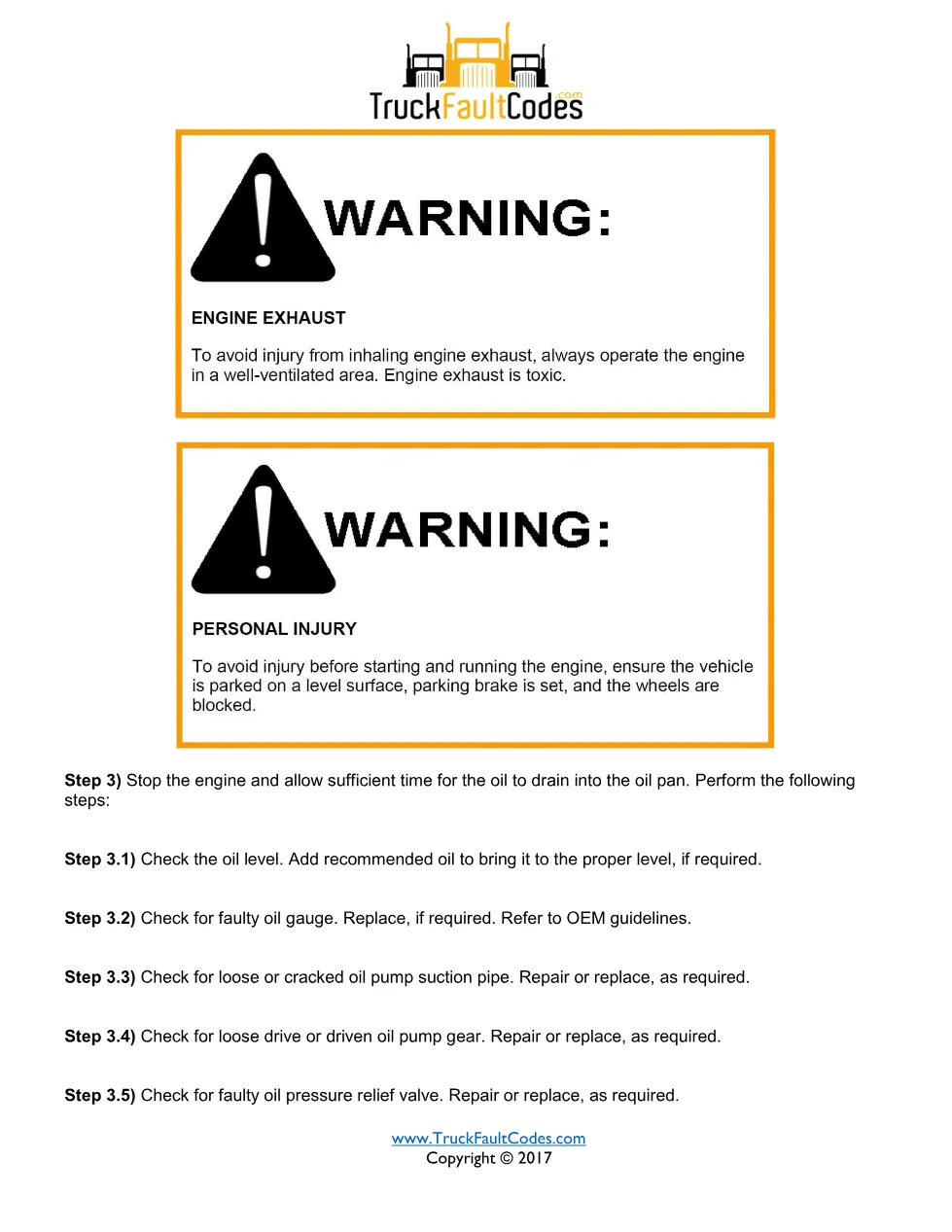 low oil pressure DTCs — Oil Pressure Low fault code SPN - preview page 2 of 3