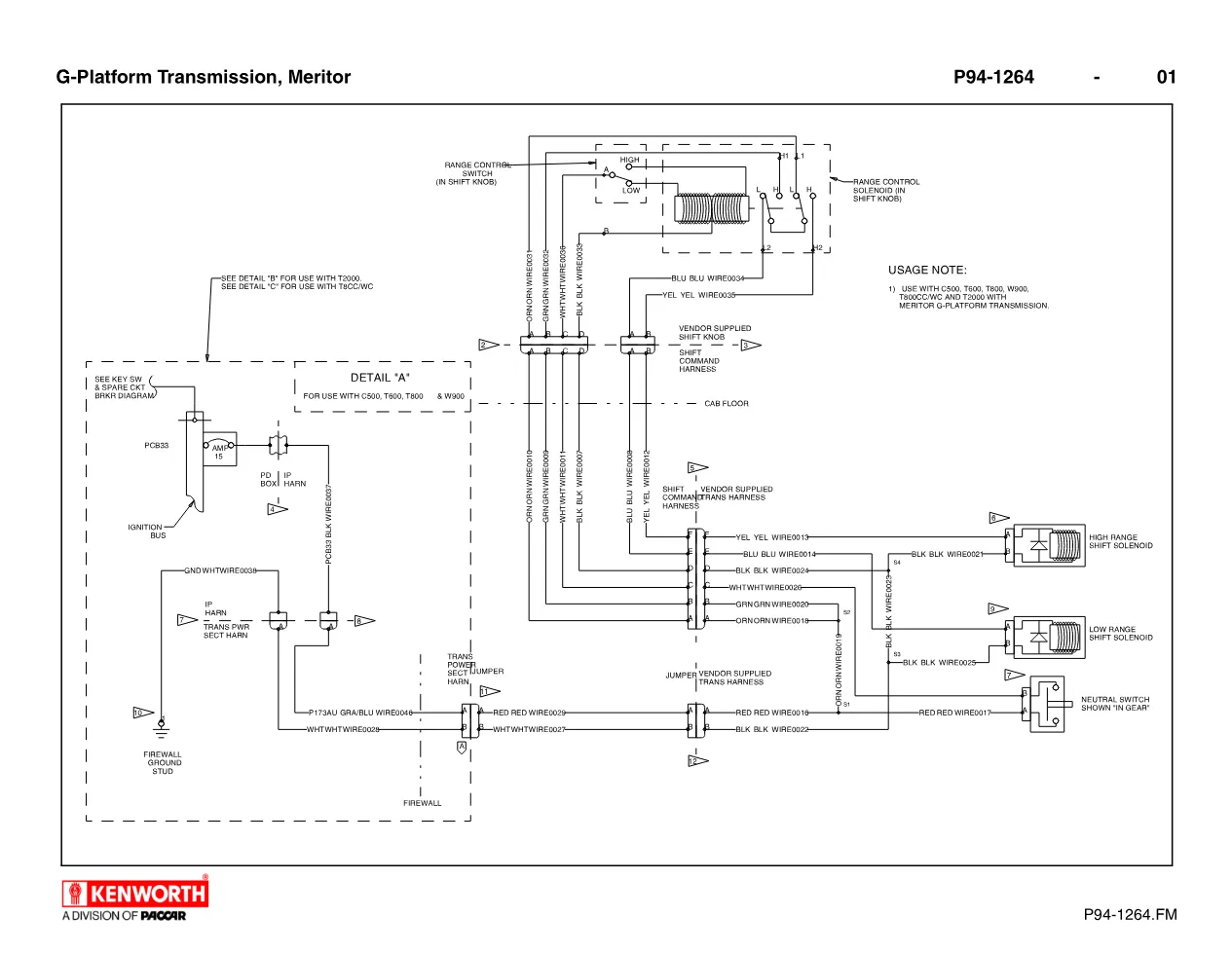 Meritor transmission wiring diagram P94-1264 for Kenworth C500 - preview page 1 of 2