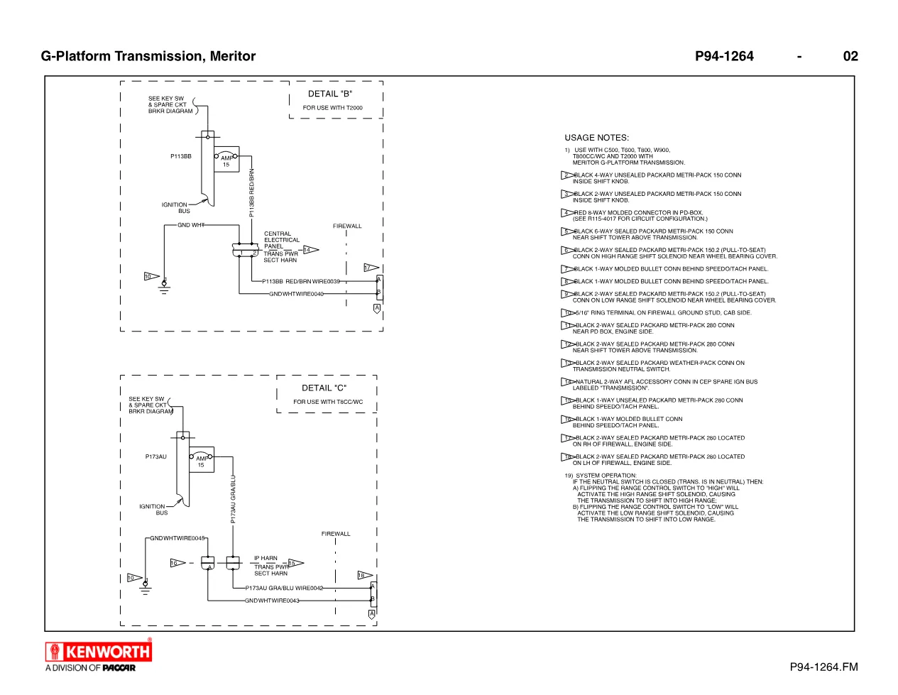 Meritor transmission wiring diagram P94-1264 for Kenworth C500 - page 2 is available after signing in