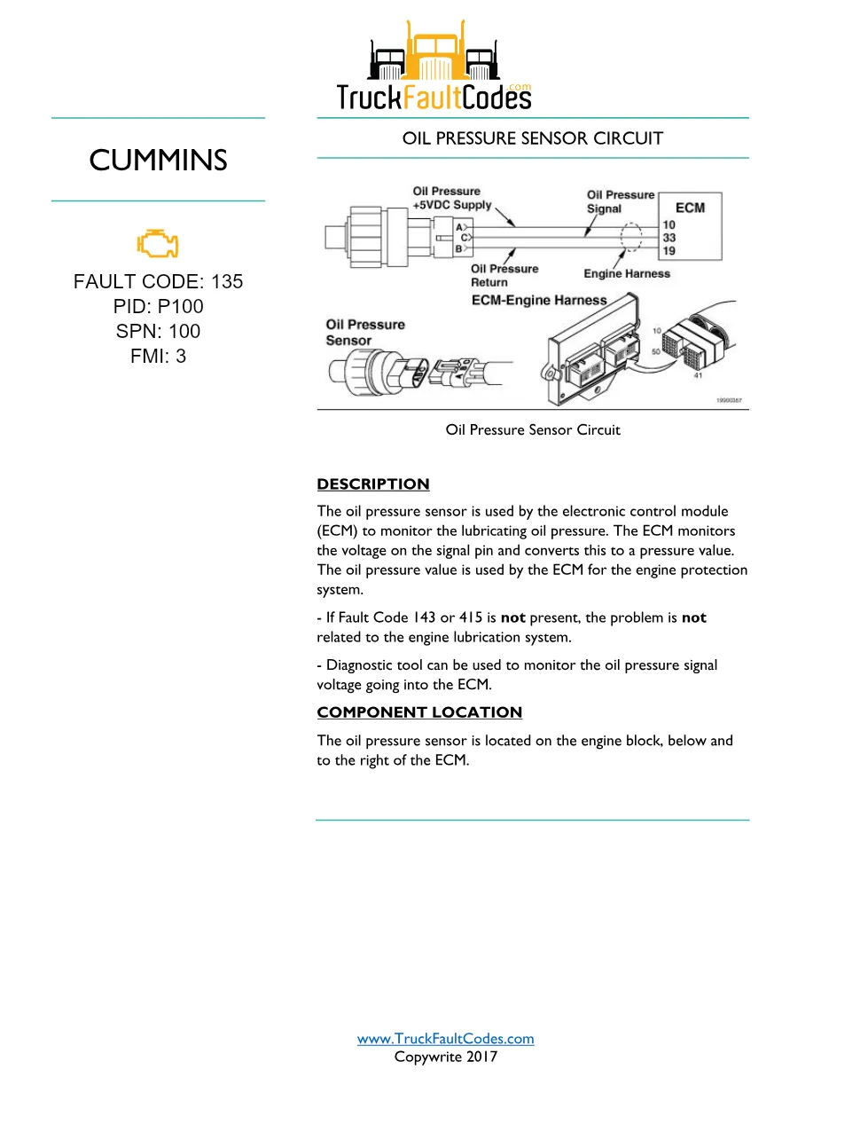 oil pressure sensor DTCs fault code guide — Fault Code 135 - preview page 1 of 3