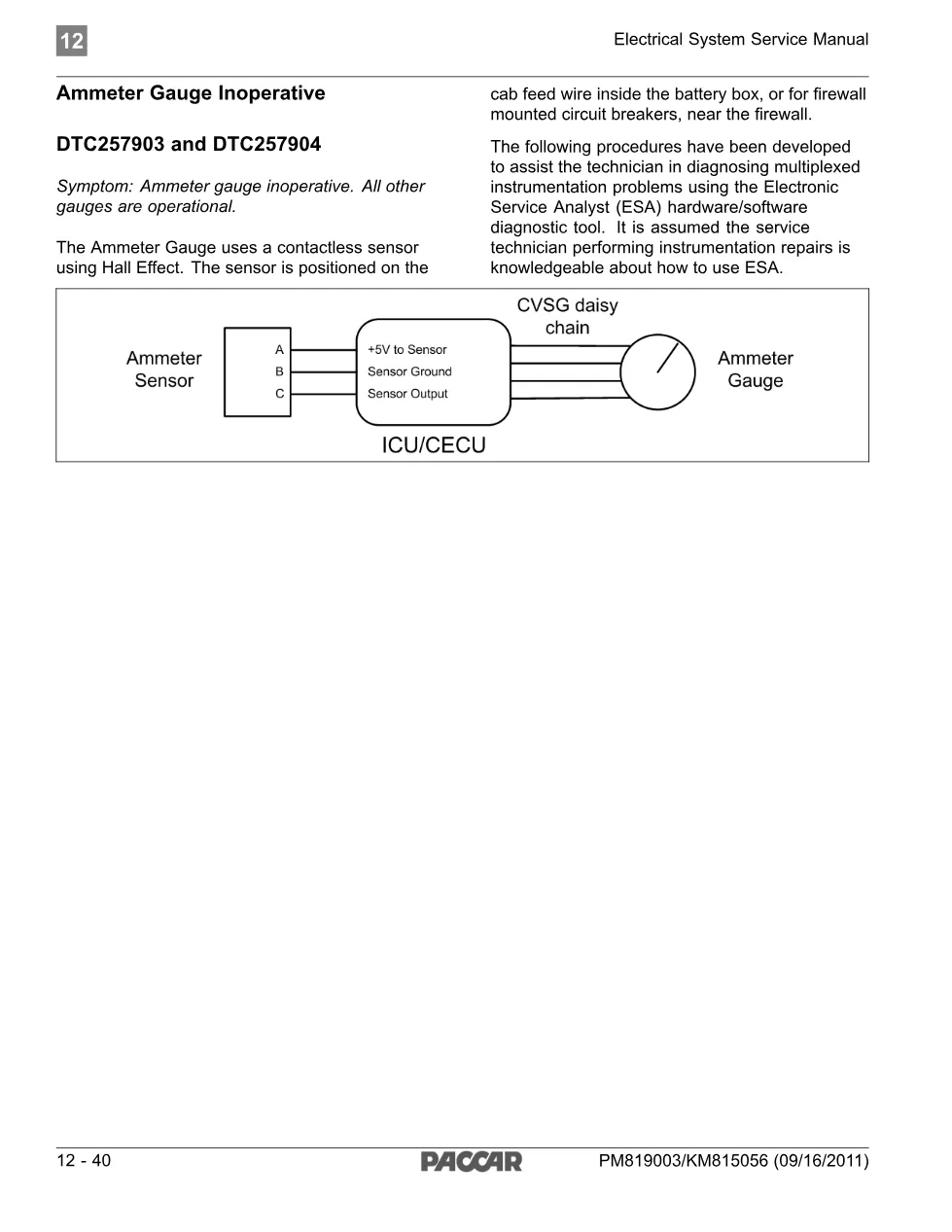 PACCAR Ammeter Gauge Diagnostic and Repair Manual — PM819003/KM815056 - preview page 1 of 4