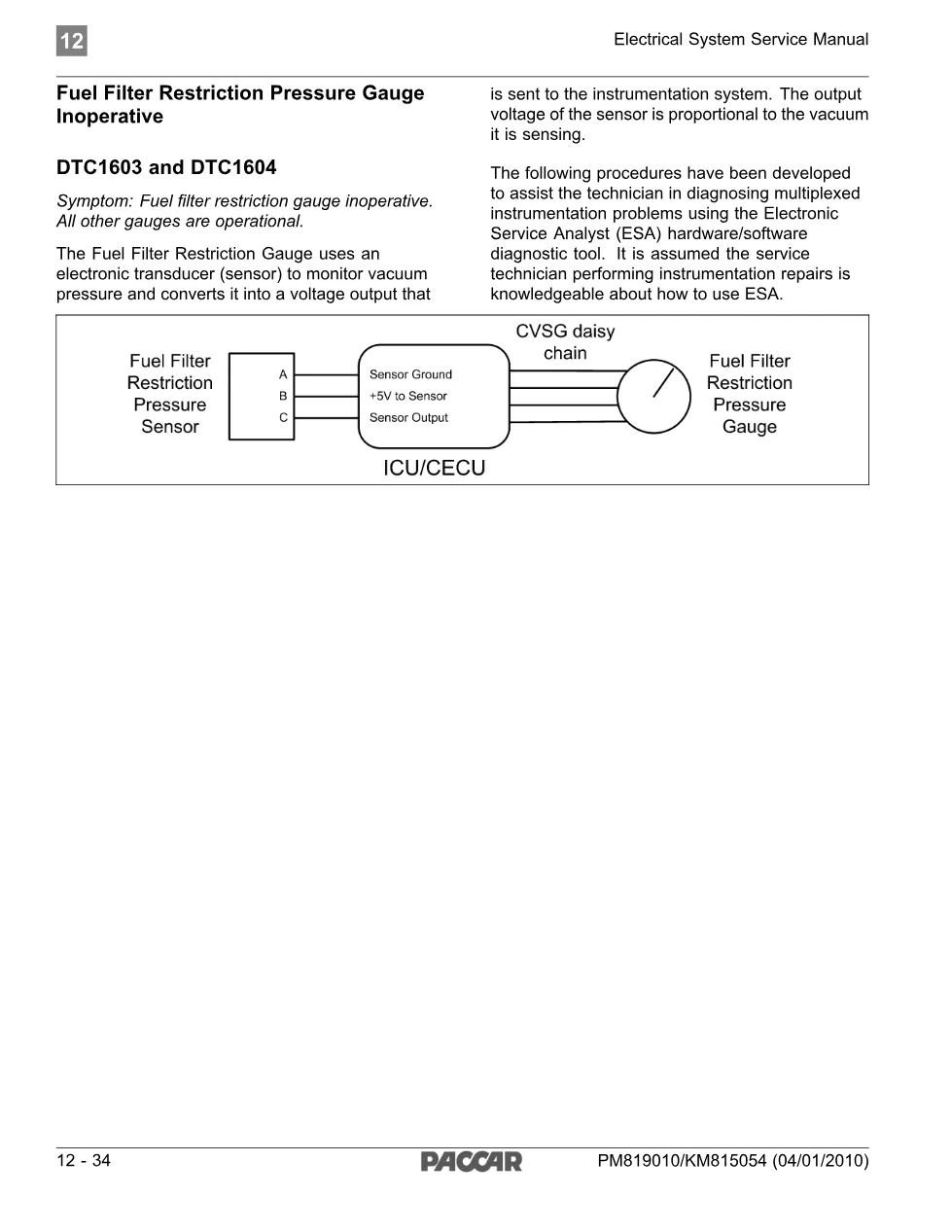 PACCAR DTC 1603 – Fuel Filter Restriction Pressure Gauge – Guide - preview page 1 of 4