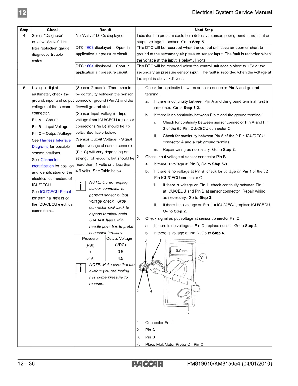 PACCAR DTC 1604 – Fuel Filter Restriction Pressure Gauge – Guide - page 3 is available after signing in