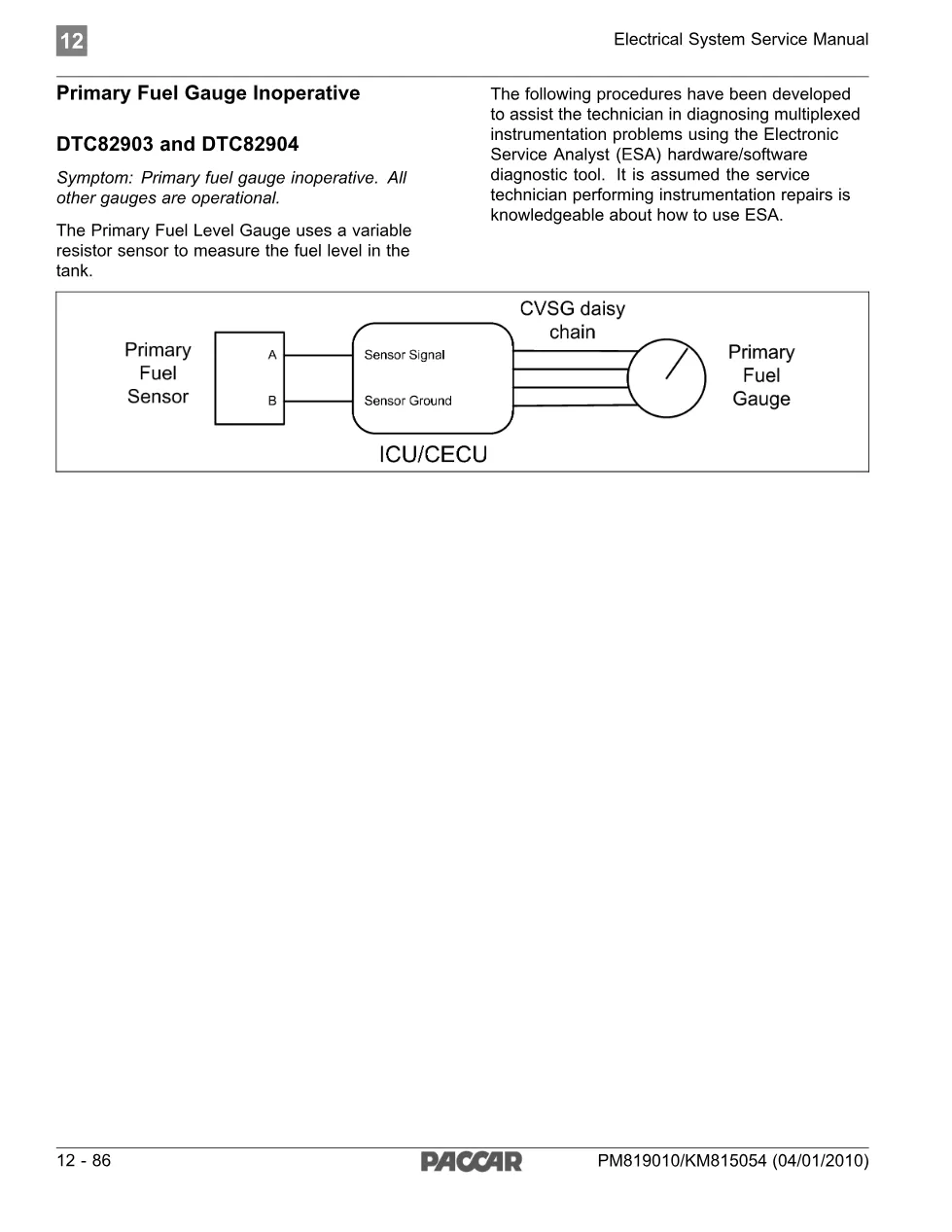 PACCAR DTC 82904 – Primary Fuel Gauge Inoperative – Service – PDF - preview page 1 of 4