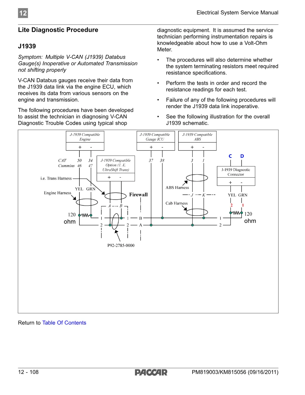 PACCAR J1939 databus diagnostic — Electrical System Service - preview page 1 of 6