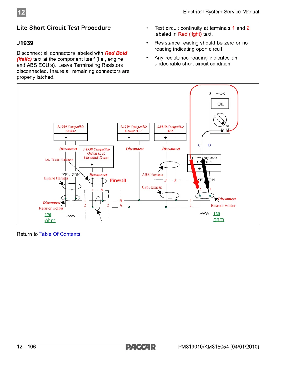 PACCAR J1939 diagnostic procedure – J1939 Lite Databus Test - page 3 is available after signing in