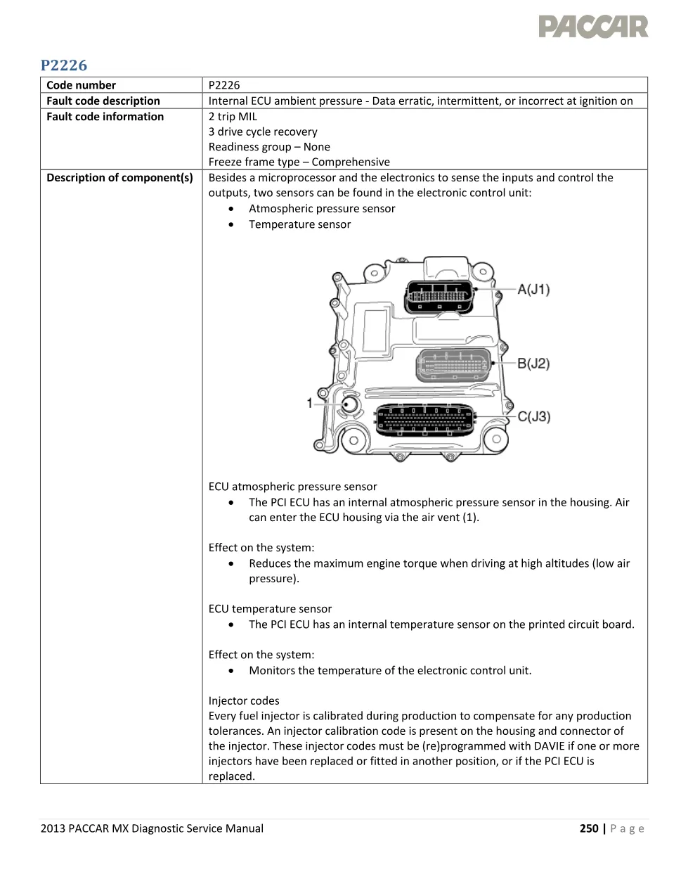 PACCAR MX ambient pressure P2226 Diagnostic Manual — 2013 EPA - preview page 1 of 3
