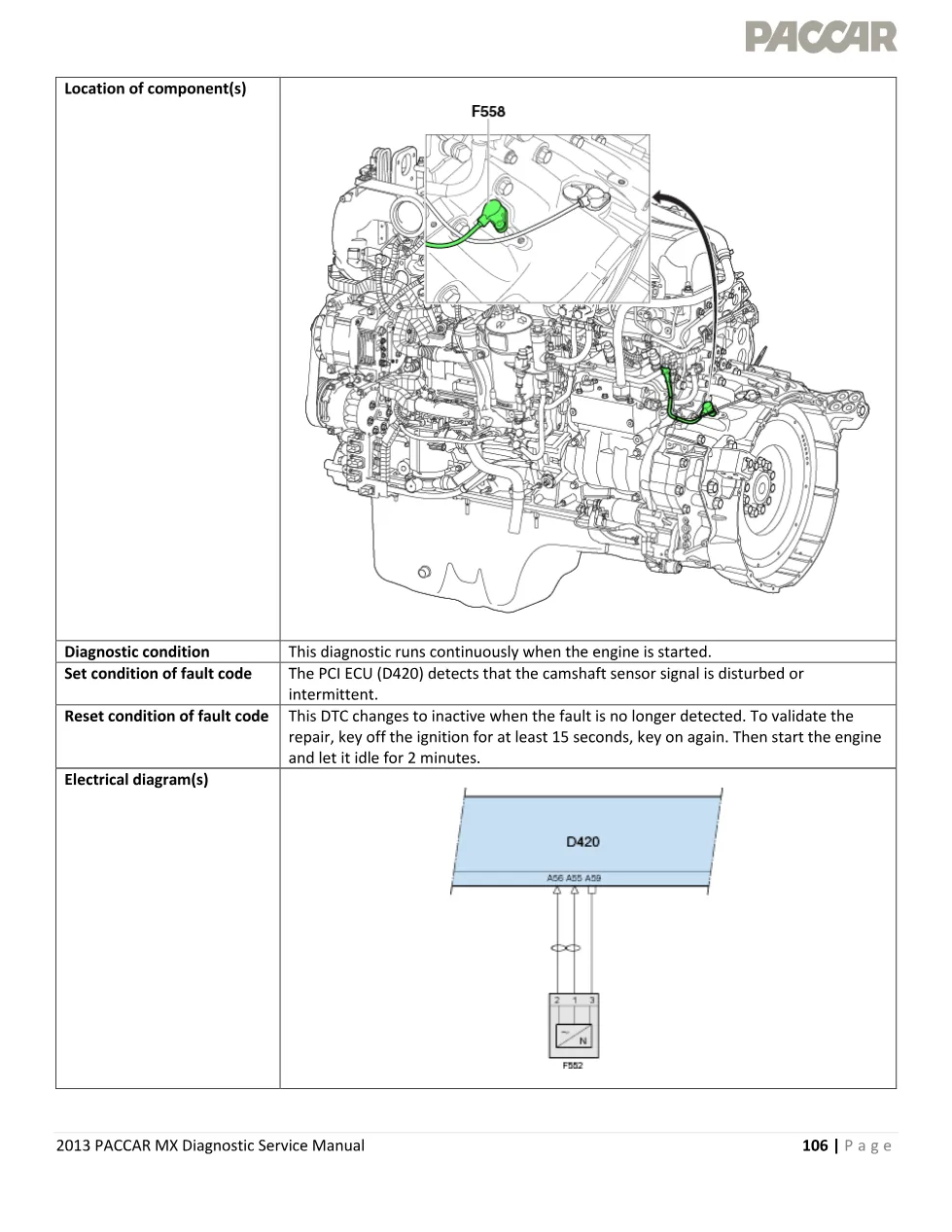 PACCAR MX camshaft speed diagnostic — DTC P1341 Service Manual - preview page 2 of 5