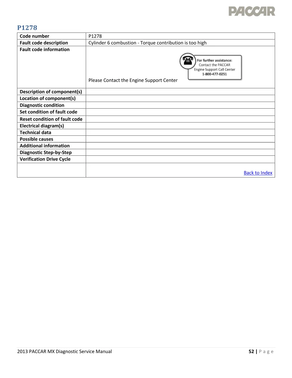 PACCAR MX cylinder 6 Torque Code P1278 — 2013 Diagnostic - page 1 is available after signing in