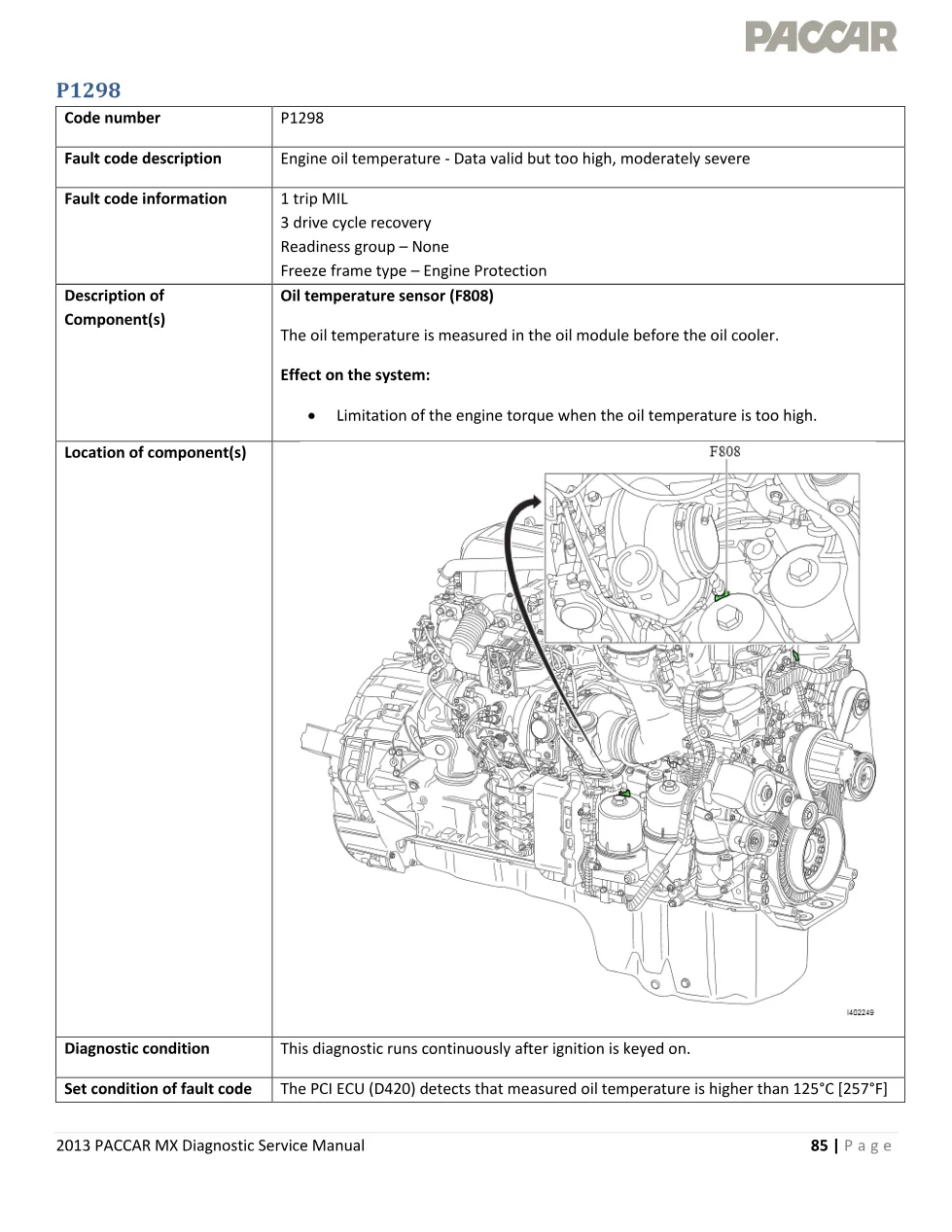 PACCAR MX engine oil Diagnostic Code P1298 — 2013 Service - preview page 1 of 6