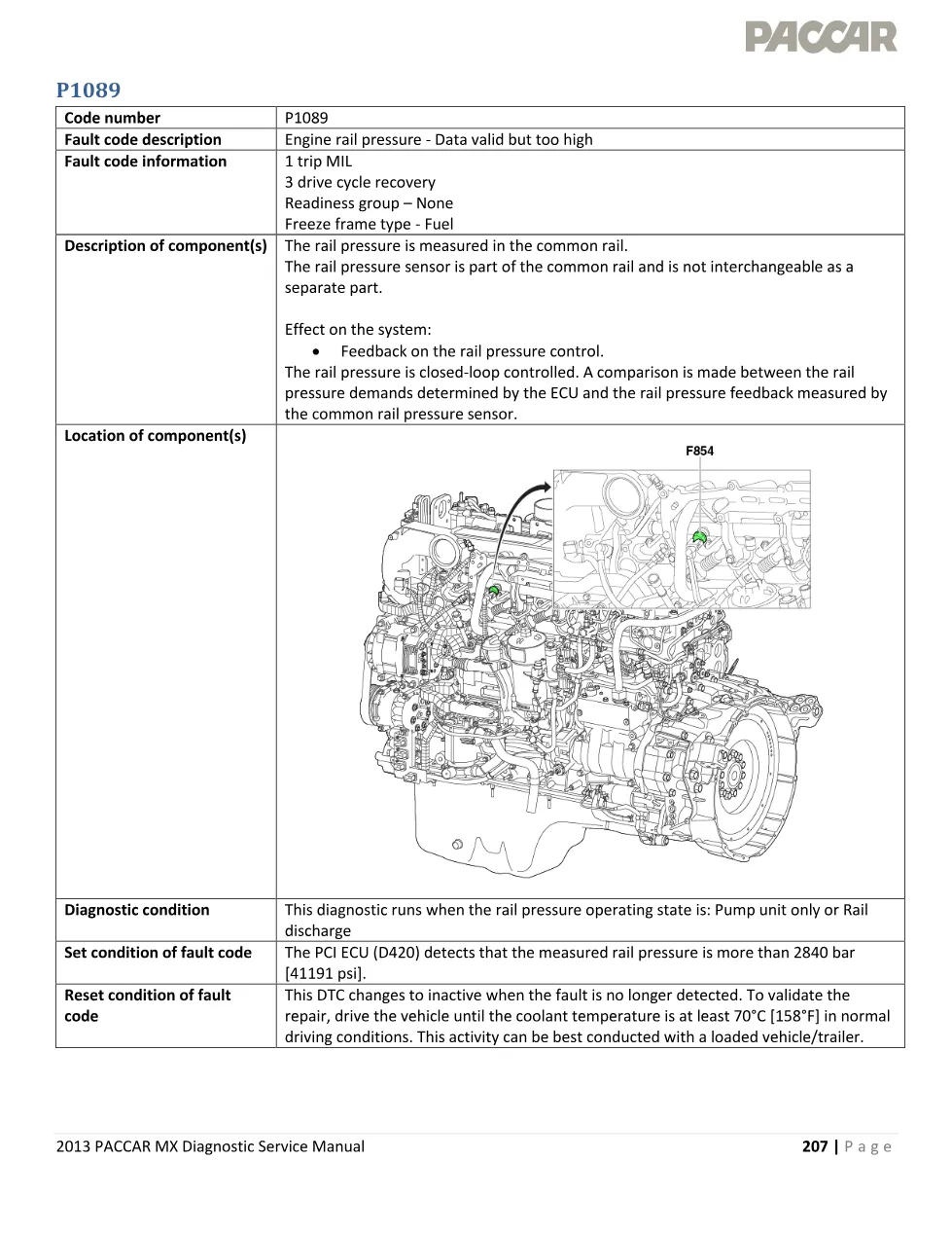 PACCAR MX Engine P1089 Rail Pressure Diagnostic — 2013 Service Manual - preview page 1 of 4