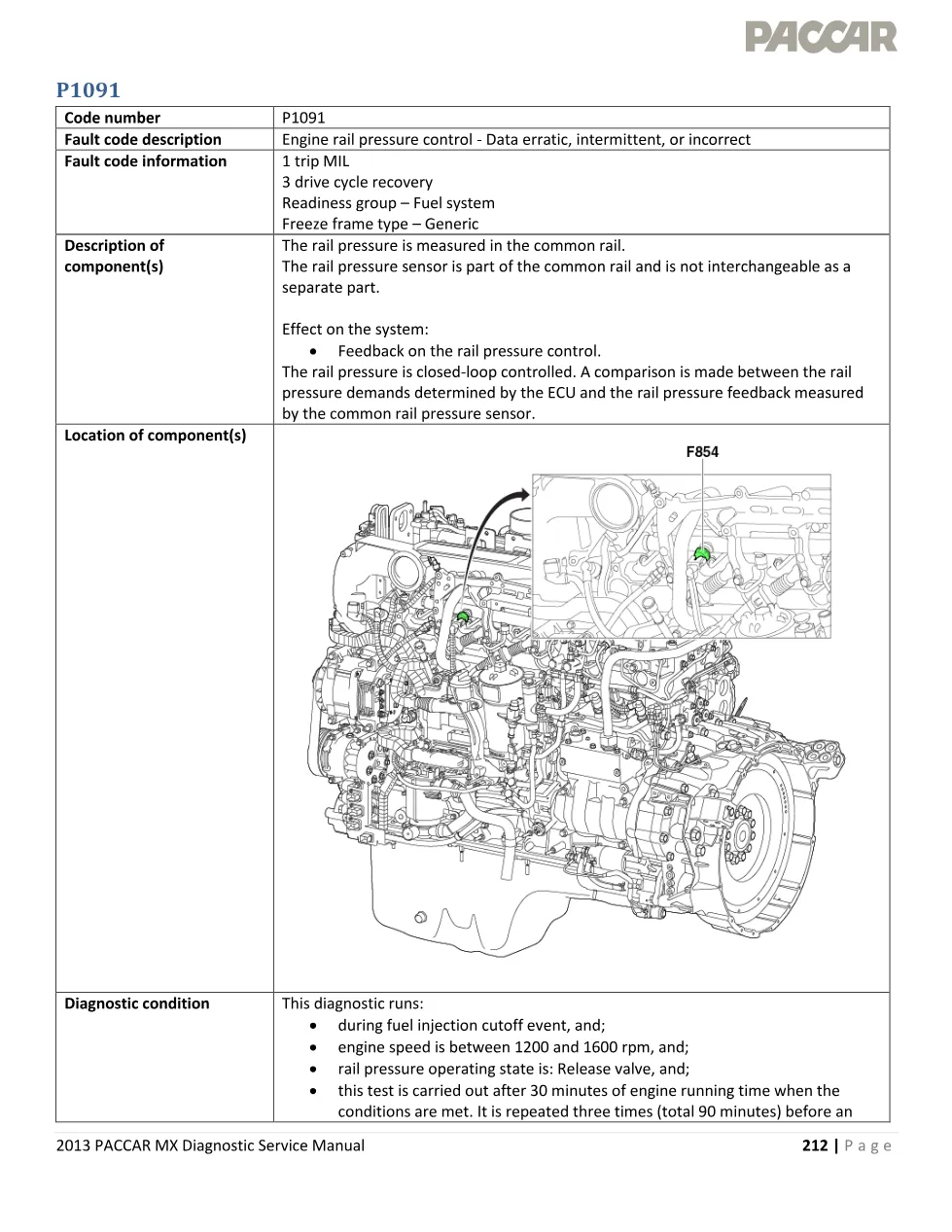 PACCAR MX engine P1091 Manual — 2013 EPA Fuel System Diagnostic - preview page 1 of 4