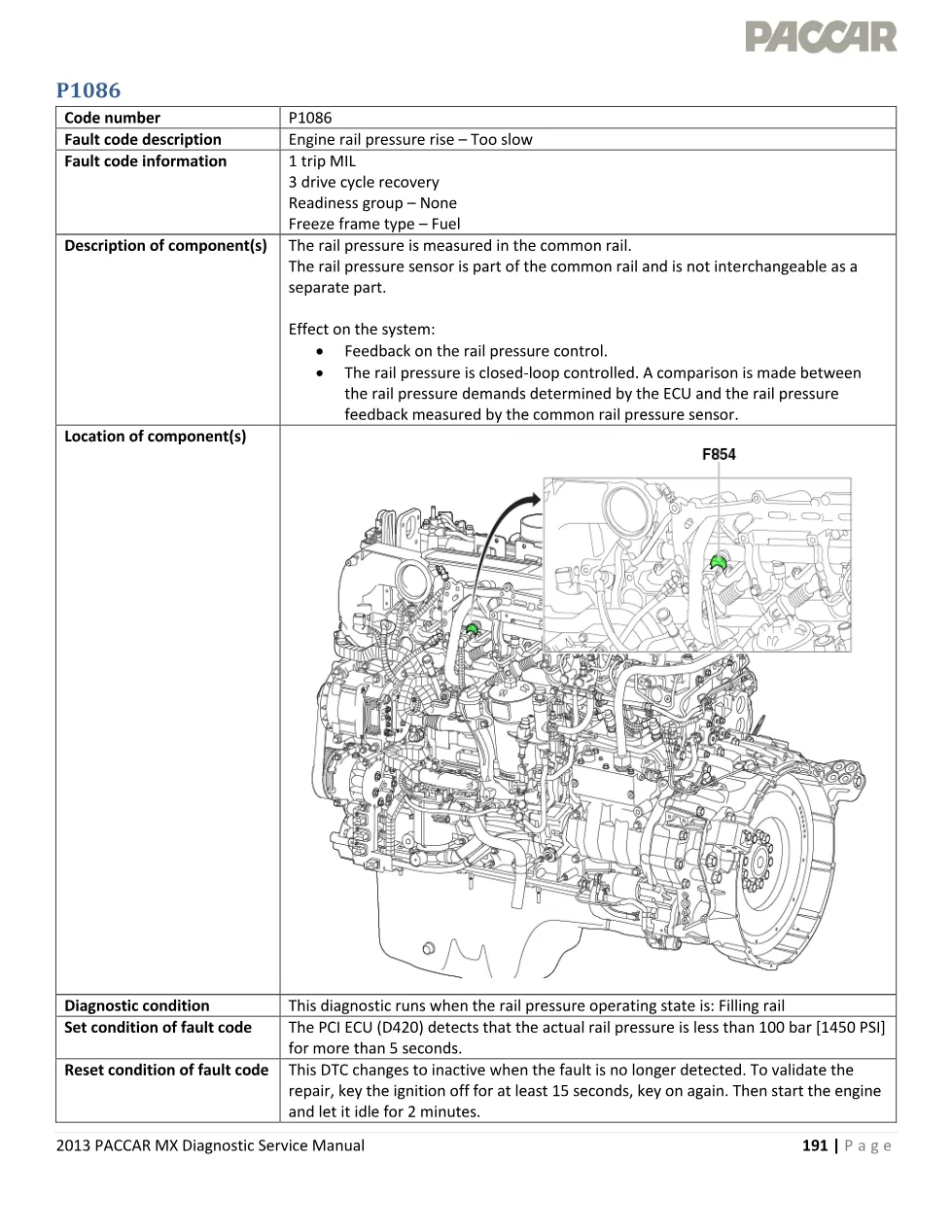 PACCAR MX engine rail P1086 diagnostic manual — 2013 EPA - preview page 1 of 4