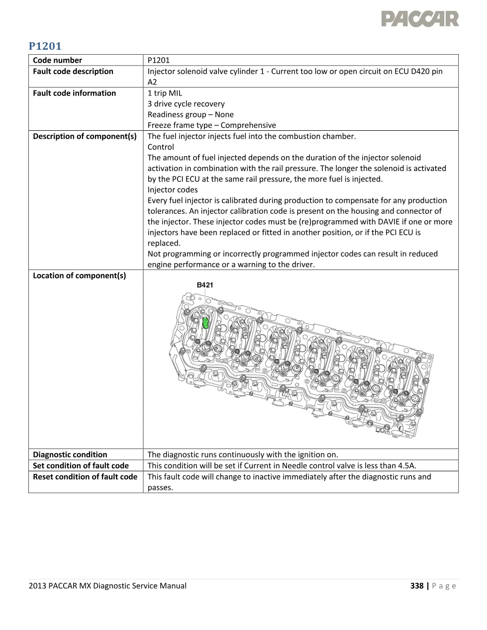 PACCAR MX injector solenoid Code P1201 — 2013 Diagnostic - preview page 1 of 5