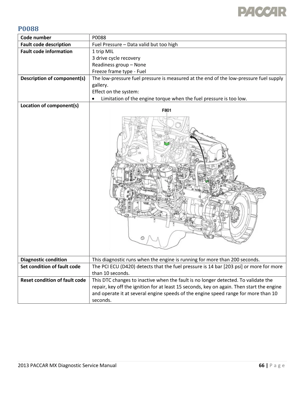 PACCAR MX P0088 fuel pressure too high fault code – 2013 PACCAR - preview page 1 of 3